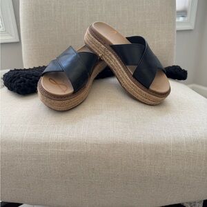 Sam Edelman Korina Black Chunky Platform Slide Sandals